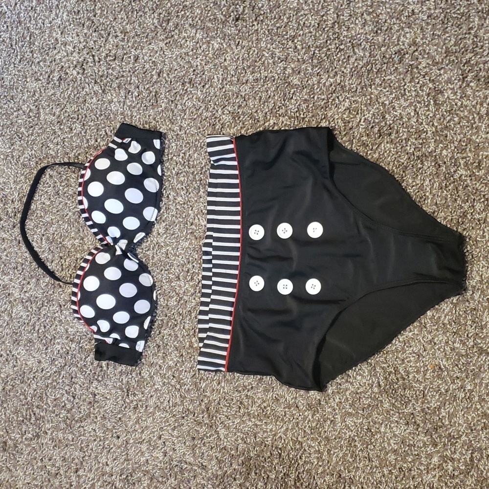 NEW polkadot High-Waisted Bikini Underwire Push-up Strapless Option Pin-up - Picture 1 of 7